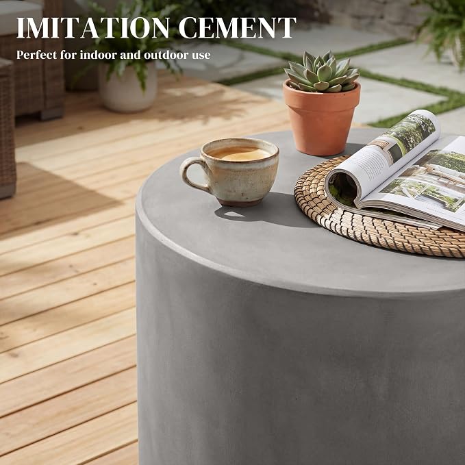 HOMCOM Outdoor Side Table, Round Small End Table with Concrete Finish for Indoor, Patio, Backyard, Pool, Porch, Garden, Lawn, Light Gray - Image 4