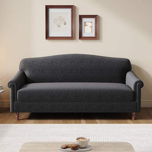 Christopher Knight Home Sola 77.5'' Modern Chenille Upholstered Loveseat Sofa with Rolled Armrest and Rubberwood Frame, 2-Seater Home Sofa Living Room, Comfy Couch for Hotel/Apartment, Dark Grey