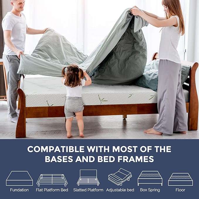 IULULU Full Mattress, 14 Inch Green Tea Gel Memory Foam Mattress with Breathable Cover, Full Mattress in A Box, Firm Support, CertiPUR-US Certified