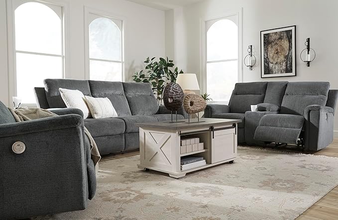 Signature Design by Ashley Barnsana Minimalist Power Reclining Sofa with USB Charging Ports, Gray