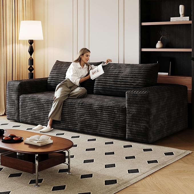 3 Seater Couch for Living Room, 71.3 INCH Fluffy Corduroy Boneless Couch Cloud Loveseat with Wide Armrest, Upholstered Floor Sofa in A Box, No Assembly Required