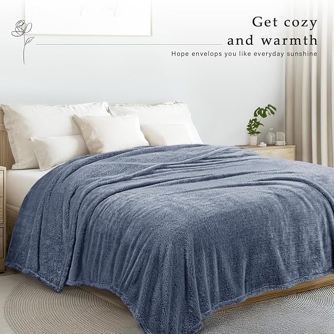 Exclusivo Mezcla King Size Blanket for Bed, Super Soft Velvet Plush Fleece Blankets, Fuzzy Cozy and Warm for Winter, 90x104 Inches, Stone Blue