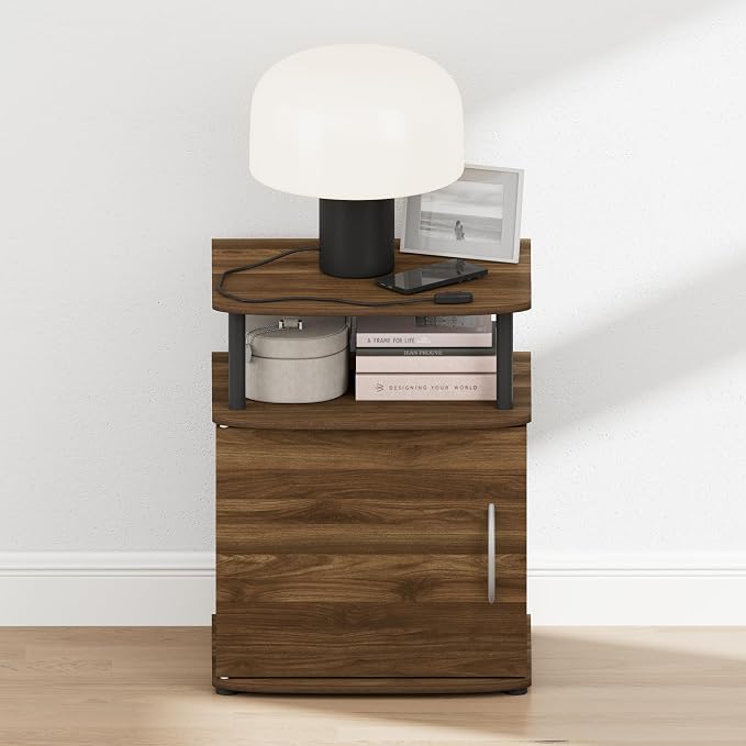 Furinno Jaya Night Stand with Door, Nightstand with Open Shelf and Door Cabinet, Round Corner Bedside Table, Side Table, End Table, for Bedroom, Closet, Dorm, Amber Pine - Image 4