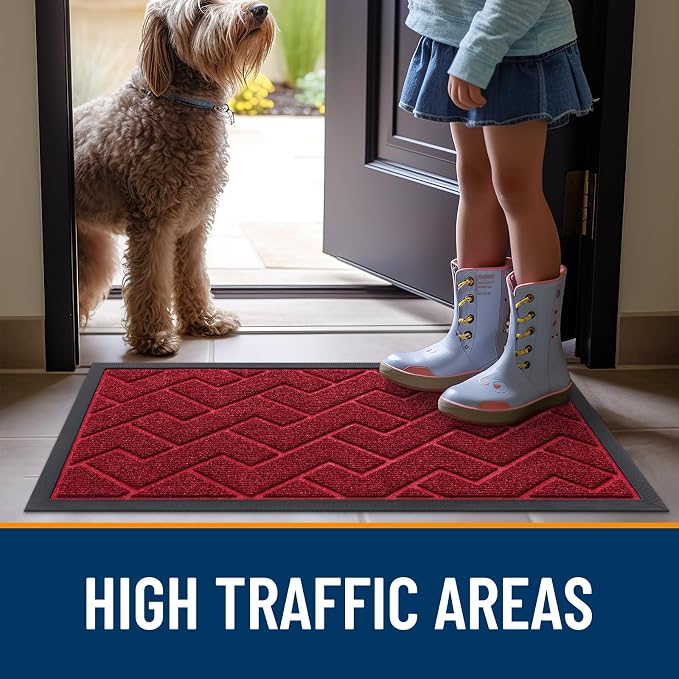 OLANLY Front Door Mat Indoor Outdoor Entrance, Waterproof All-Season, All-Weather Doormat, Sturdy Natural Rubber, Low Profile, Easy Clean Patio Porch Entryway Mat, Herringbone Brick (Wine Red, 47x23) - Image 8
