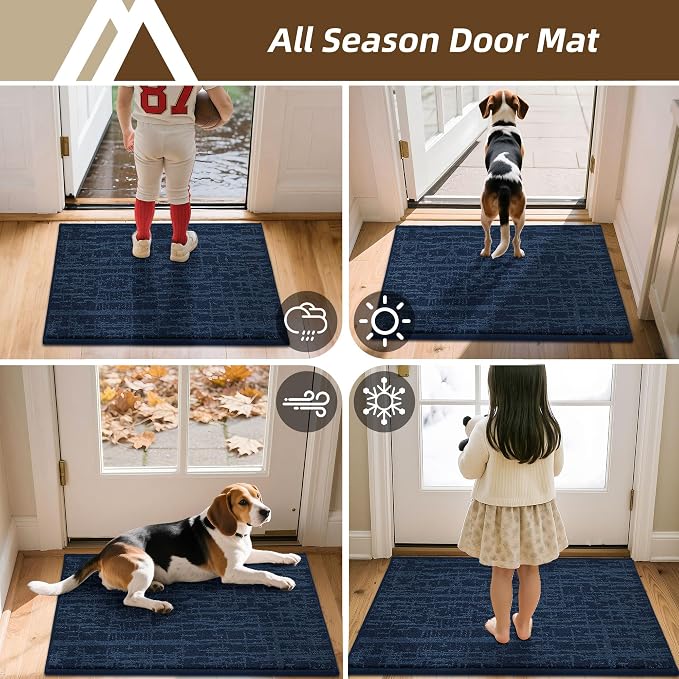 COSY HOMEER-Door-Mat Dirt Trapper Entryway Rugs 20"x32" Non Slip Washable Entrance Mats Absorbent Welcome Mat Low Profile Dog Door Mats for Front Back Doomats and Wet Shoes,Navy Blue - Image 9