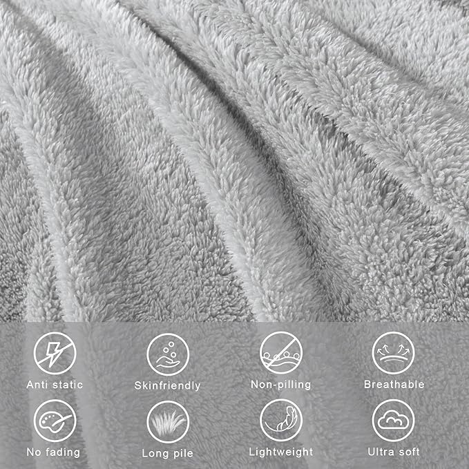 Exclusivo Mezcla King Size Blanket for Bed, Super Soft Velvet Plush Fleece Blankets, Fuzzy Cozy and Warm for Winter, 90x104 Inches, Light Grey