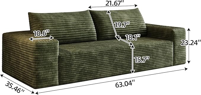 JINGLING 63" Small Couches for Small Spaces, Comfy Boneless Couch in a Box, Love Seat Compressed Sofa for Living Room Bedroom, Apartment Furniture, No Assembly, Corduroy, Green