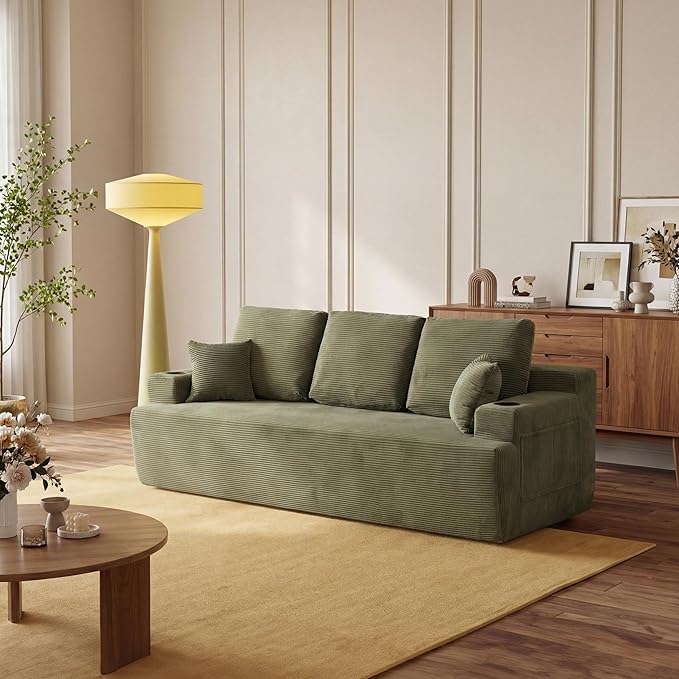 87'' Cloud Loveseat Sofa Couch in a Box with Cup Holders and Side Pockets, 3 Seater High-Density Foam Boneless Love Seat with Deep Seating for Living Room | Breathable material, Anti-slip