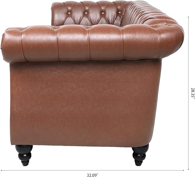 ERYE 84.5-Inch Classic 3 Seat Chesterfield Sofa Couches for Living Room Bedroom, 3 Seaters Button Tufted Faux Leather Upholstered Chesterfield Sofa Couch,Wood Legs | Button Tufted, Easy to Assemble, Nailhead, Removable Cushion