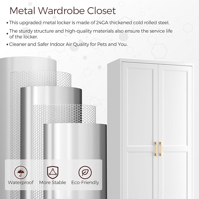 Metal Armoire Wardrobe Closet with Doors, 86" Tall Wardrobe Cabinet, White Clothing Storage Cabinets with Adjustable Shelves for Bedroom, Home Office