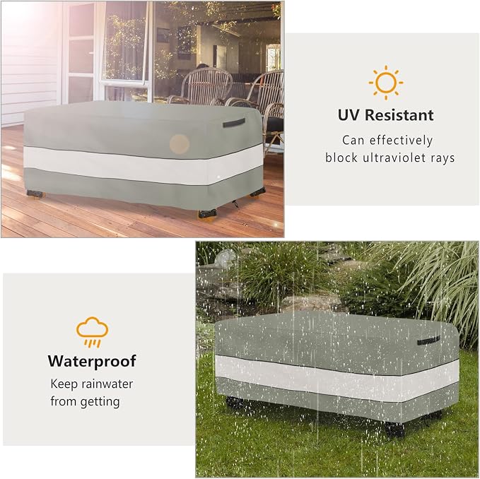 Waterproof Outdoor Coffee Table Cover,Rectangular Patio Small Side Table Cover,Outdoor Table Covers Rectangle Waterproof,48 x 28 x 16 inch -Grey Green - Image 5