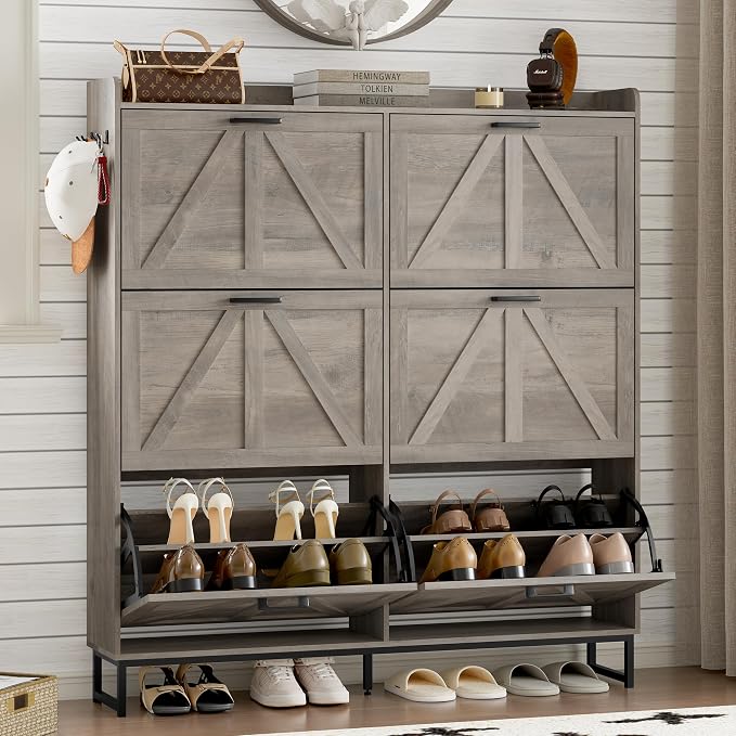 BORNOON Shoe Cabinet with 6 Flip Drawers Narrow Shoe Storage Cabinet Organizer Wooden Freestanding Shoe Rack Hidden Slim Shoes Storage Cabinet for Entryway, Hallway, Living Room, Bedroom by BORNOON