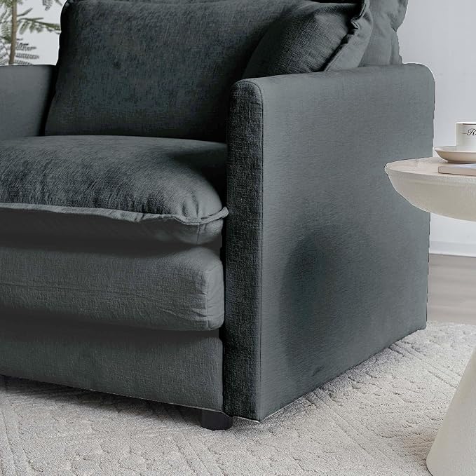 KEIKI Combination Sofa, Upholstered 3 Seater Couch, Oversized L Shaped Sectional Sofa with Reversible Ottoman for Living Room Bedroom Office, Gray