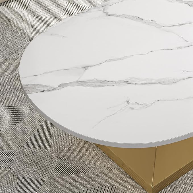 Glintee 51.2" Oval Coffee Table with Marble Top, Gold Stainless Steel Base, Scratch & Heat Resistant, Modern Living Room Centerpiece.
