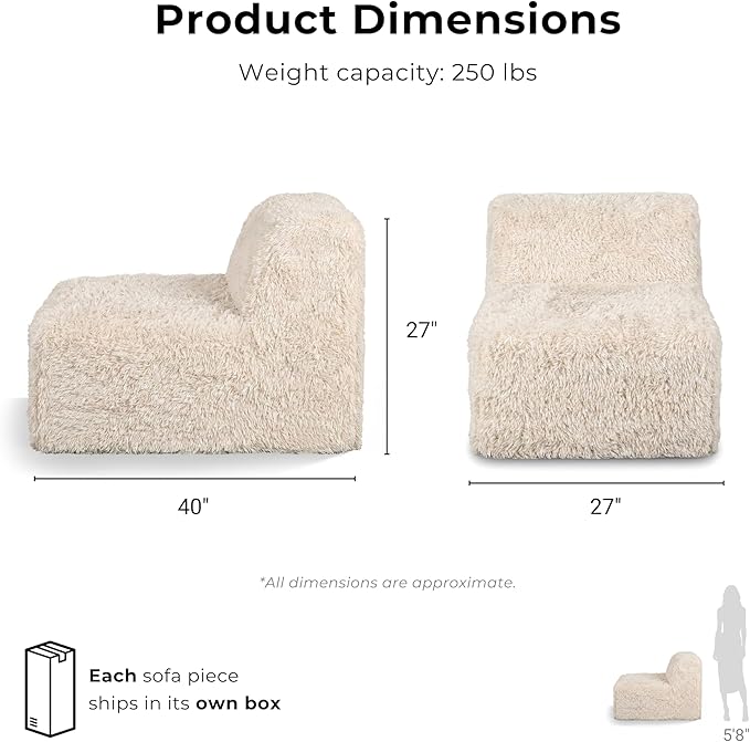 Furniture of America Havyn Modern Faux Fur 7-Seater L-Shaped Modular Foam Sectional Sofa with Ottoman, Compressed Couch in a Box, No Assembly Required, for Living Room and Office, Olive Green