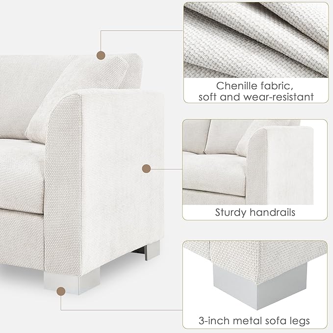 Deep Seat Oversized L Shaped Modular Sectional Sofa with Extra Wide Chaise, 4 Seater Cloud Lounge Sofa Corner Couch with Metal Legs and Detachable Cushions for Living Room Apartment, Chenille Fabric