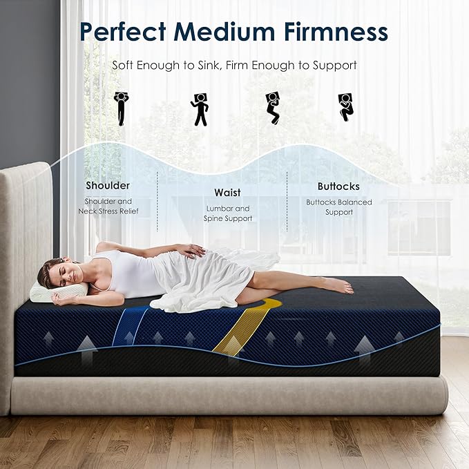 12 Inch Full Memory Foam Mattress with Removable Cover, Medium Firm, Breathable, Ergonomic Support, Mattress in a Box, Pressure Relief, No Fiberglass
