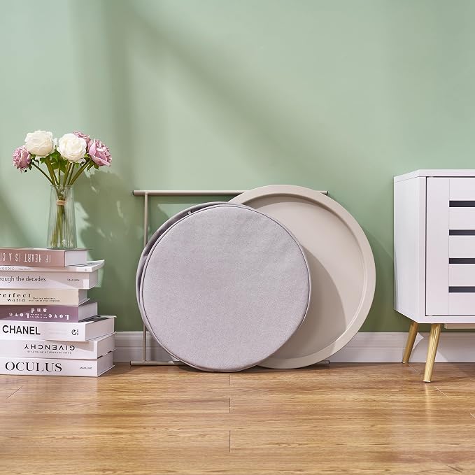 VECELO Round Side/End Table with Fabric Storage Basket，Metal Anti-Rust and Waterproof Small Bedside Nightstand with Removable Tray Top for Living Room，Balcony & Laundry，Grey /1pcs with Basket - Image 5