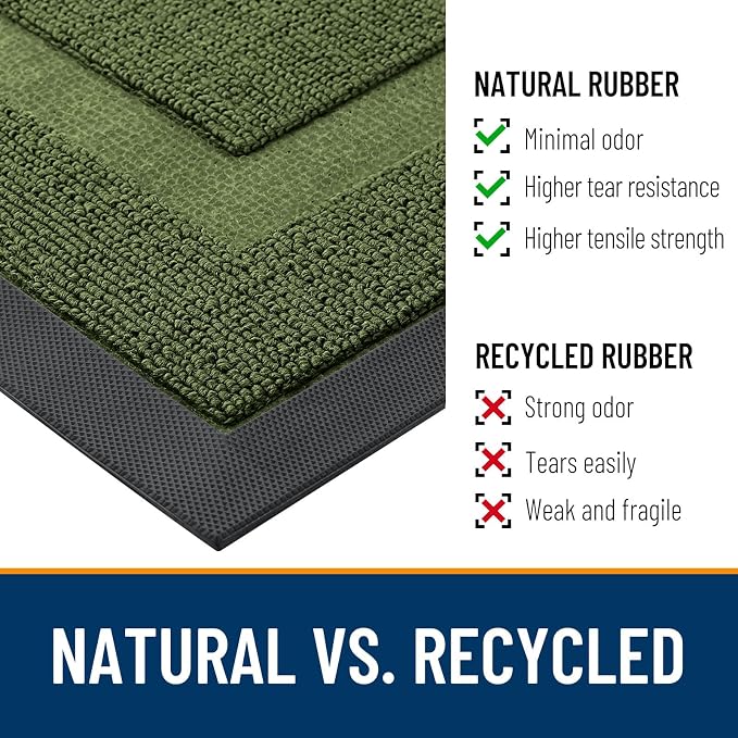 OLANLY Front Door Mat Indoor Outdoor Entrance, Waterproof All-Season, All-Weather Doormat, Sturdy Natural Rubber, Low Profile, Easy Clean Patio Porch Entryway Mat, 33x21, Classic Green - Image 4