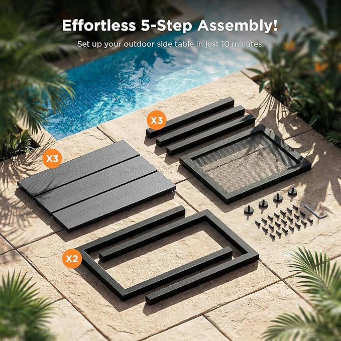 ODK Outdoor Double Side Table, Adirondack Patio End Table with Weather-Resistant Waterproof Top for Hot Tub Garden, Balcony, Poolside, Grey - Image 6