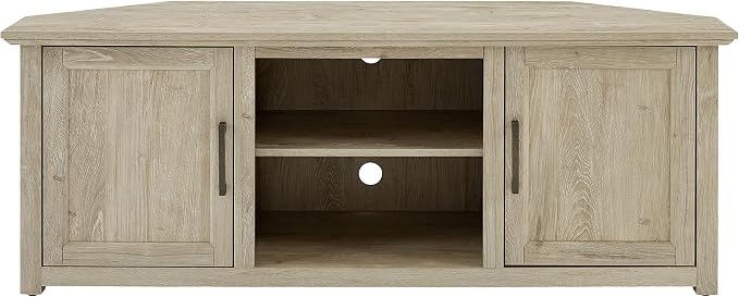 Crosley Furniture Camden Corner TV Stand for 65+ inch TVs, Entertainment Center with Storage Shelves, Frosted Oak - Image 2
