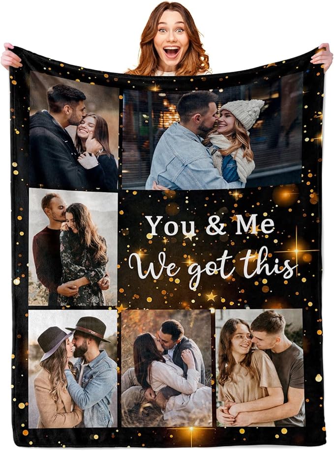 ROMANDY Ships Next Day Custom Blanket with Picture Customized Banket Personalized Throw Blankets Customizable Photo Blankets Customize Gifts for Mom Dad Girlfriend Boyfriend Wife Husband Her Him