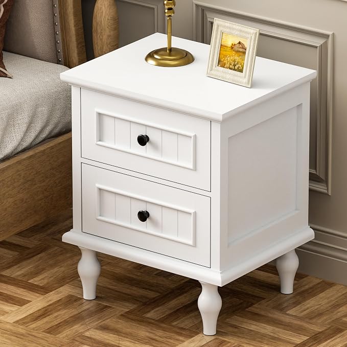 Scurrty Vintage Nightstand, Antique Style End Table with 2 Drawers, Taller Nightstand for Bedroom, Side Table for Bedroom (White, Single) - Image 4