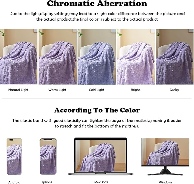 NEWCOSPLAY Super Soft Throw Blanket Lavender Premium Silky Flannel Fleece 3D Checkered Lightweight Bed Blanket All Season Use (Lavender Checkered, Throw(50"x70"))