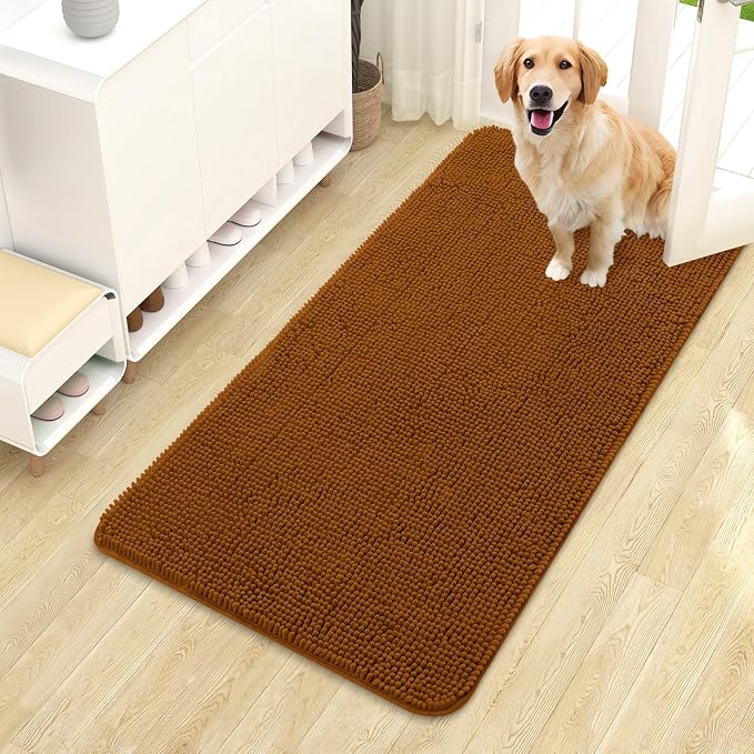 OLANLY Dog Door Mat for Muddy Paws 44x24, Absorbs Moisture and Dirt, Absorbent Non-Slip Washable Doormat, Quick Dry Chenille Mud Mat for Dogs, Entry Indoor Entryway Carpet for Inside Floor, Ochre by OLANLY