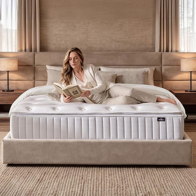– 14 Inch King Size Mattress – Real Hybrid King Mattress Memory Foam, Reinforced Edge Support, Zoned Coils for Pressure Relief and No Motion Transfer (King (14 Inch))