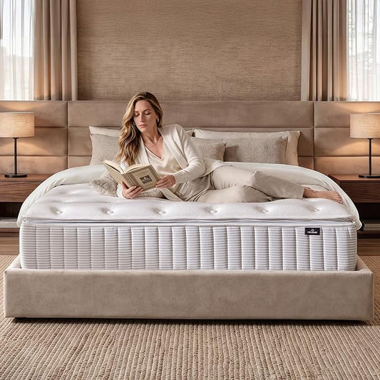 – 14 Inch King Size Mattress – Real Hybrid King Mattress Memory Foam, Reinforced Edge Support, Zoned Coils for Pressure Relief and No Motion Transfer (King (14 Inch))
