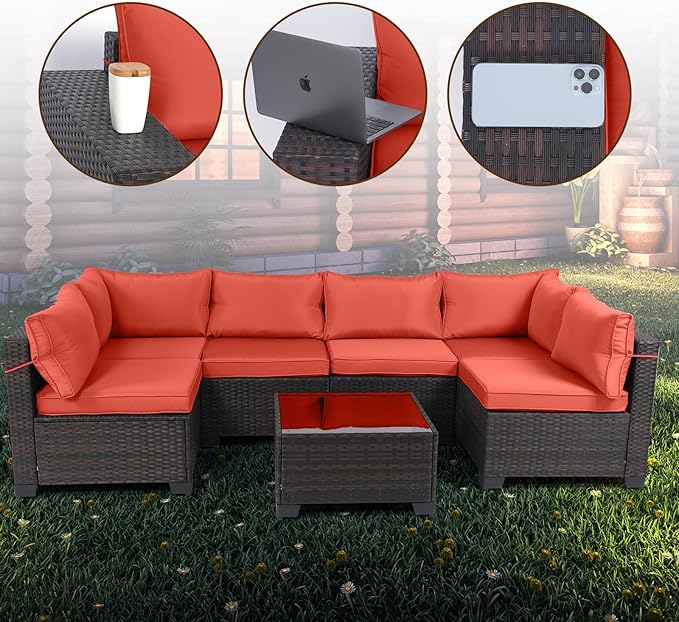 CHABATREE 9 Pieces Outdoor Patio Furniture Sets,Rattan Conversation Sectional Set,Manual Weaving Wicker Patio Sofa with Tea Table