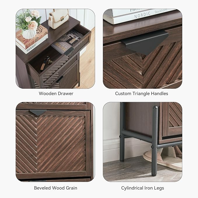 Shoe Cabinet Storage with 2 Flip Drawers, Narrow Hidden Shoes Organizer Cabinet for Entryway, Freestanding Slim Shoe Rack Front Door Entrance(Brown) - Image 6