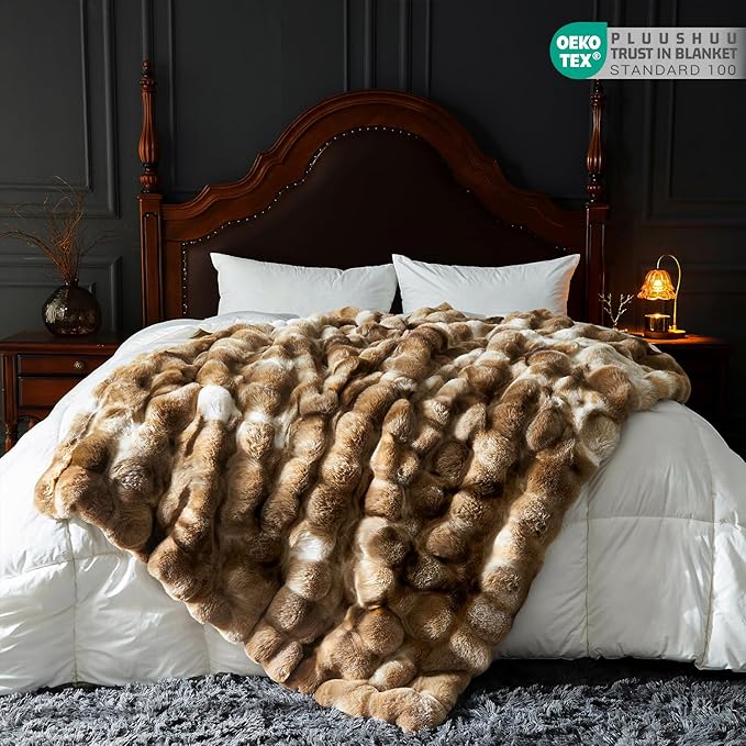 Faux Fur Throw Blanket for Couch, Fluffy Fuzzy Plush Bubble Blanket, Soft Warm Cozy Shaggy Rabbit Blanket, Luxury Decorative Gifts for Sofa Bedroom Living Room, 108x90inch (Tie-Dye-Brown)