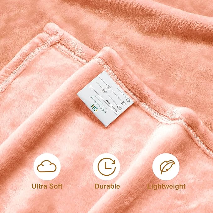 DREAMNINE Extra Large Soft Comfy Fluffy Fleece Bed Blanket Queen Size 90" x 90", Luxury Decorative Fuzzy Blanket for Bedroom, Big Cozy Shaggy Warm Flannel Blankets for Winter Autumn Pet, Peach