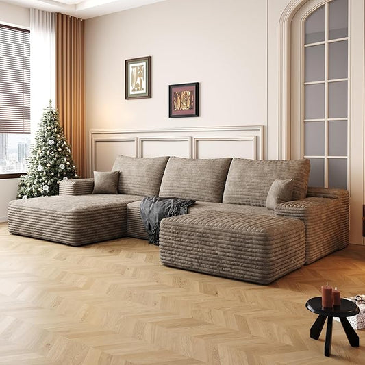 108" Cloud Modular Sectional Sofa Couch with Ottoman and L-Shape Chaise, Minimalist Upholstered Compressed Couches,Deep Seat Floor Sofa Couch,No Assembly Required
