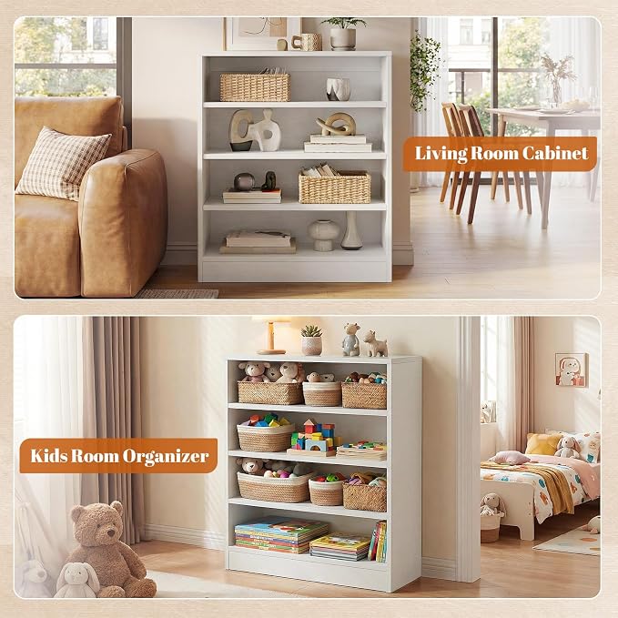 Homieasy Shoe Cabinet, 5-Tier Modern Wood Shoe Storage Organizer with 3 Adjustable Shelves for Entryway, Multi-Purpose Display Shelf & Storage Cabinet for Living Room, Bedroom, White - Image 5