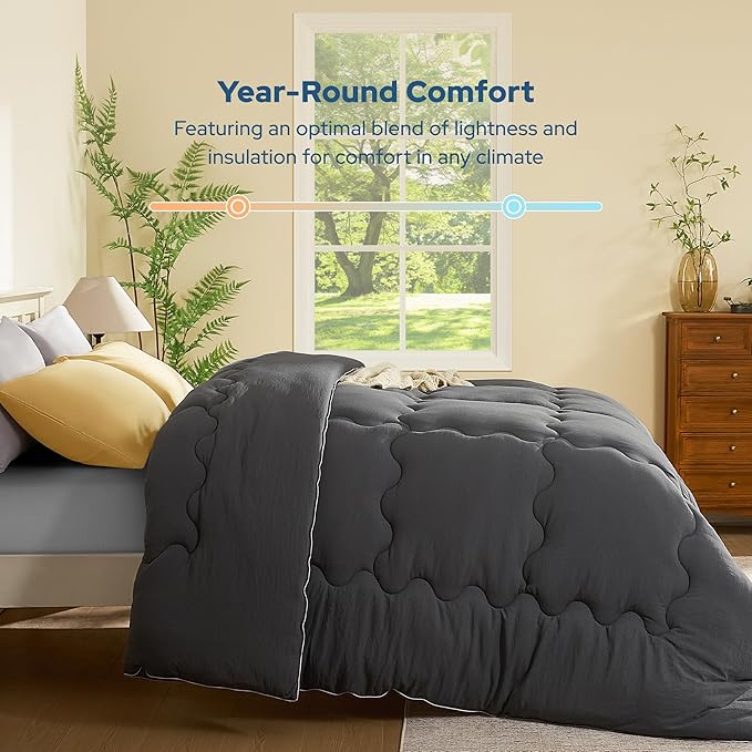 BEDLORE Twin Comforter Duvet Insert - All Season Down Alternative Quilted Bedding, Ultra Soft Lightweight with 4 Corner Tabs, Machine Washable Twin Size Bed Comforter, Grey 88 x 68 Inches