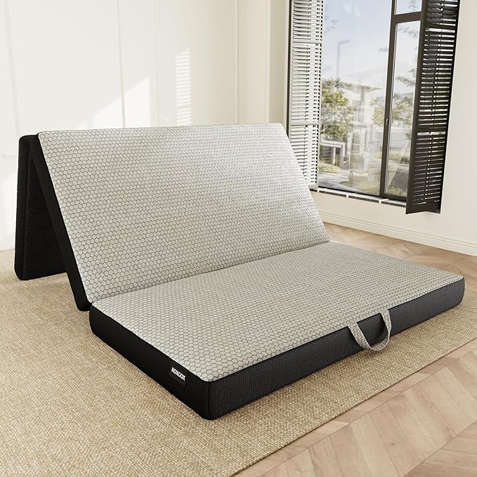 ROXGOX Memory Foam Trifold Mattress, Full Portable Floor Bed 4 Inch, Foldable Mat with Washable Cover, Handle & Non-Slip Bottom, for RV, Travel, Camping, Yoga, 73"x52"x4", Grey