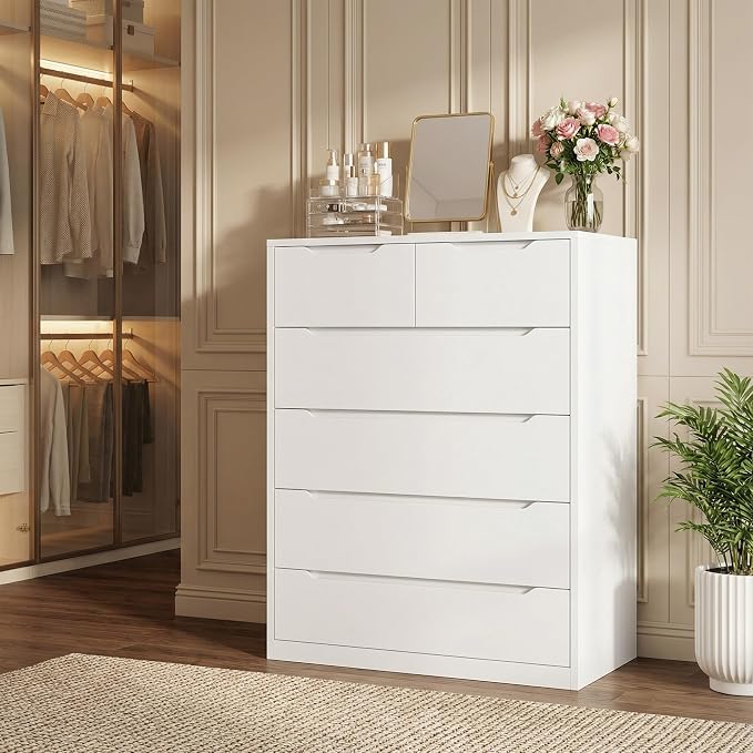 Romorgniz White Dresser for Bedroom with 6 Large Drawers, Tall Chest of Drawers Modern Wooden Dresser for Living Room, Entryway, Hallway, 43.2" H X 27.6" W X15.6 D - Image 7
