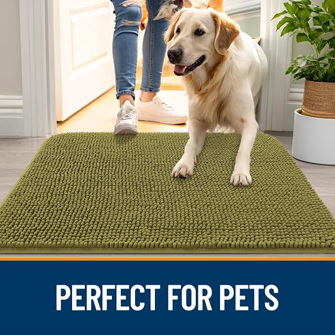 OLANLY Dog Door Mat for Muddy Paws 59x24, Absorbs Moisture and Dirt, Absorbent Non-Slip Washable Doormat, Quick Dry Chenille Mud Mat, Entry Indoor Entryway Carpet for Inside Floor, Willow Green - Image 6
