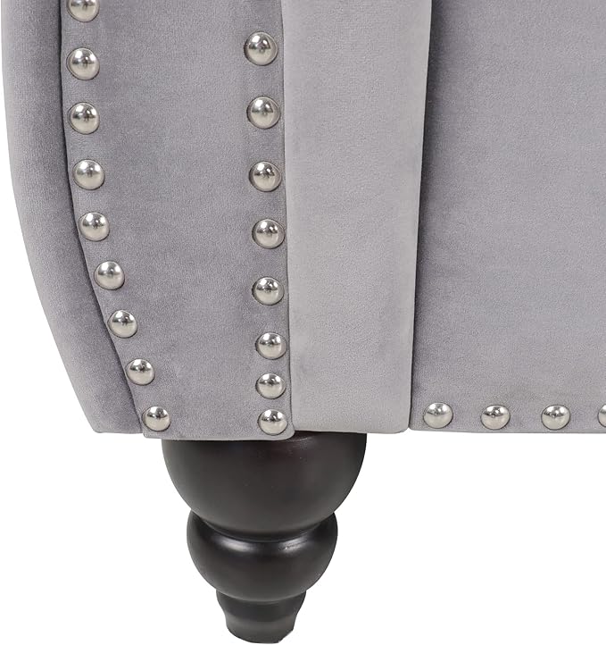 LEVNARY Three-Seat Velvet Sofa, Large Sofa Classic Tufted Chesterfield Settee Modern 3 Seater Couch Furniture with Tufted Back for Living Room, Dark Grey