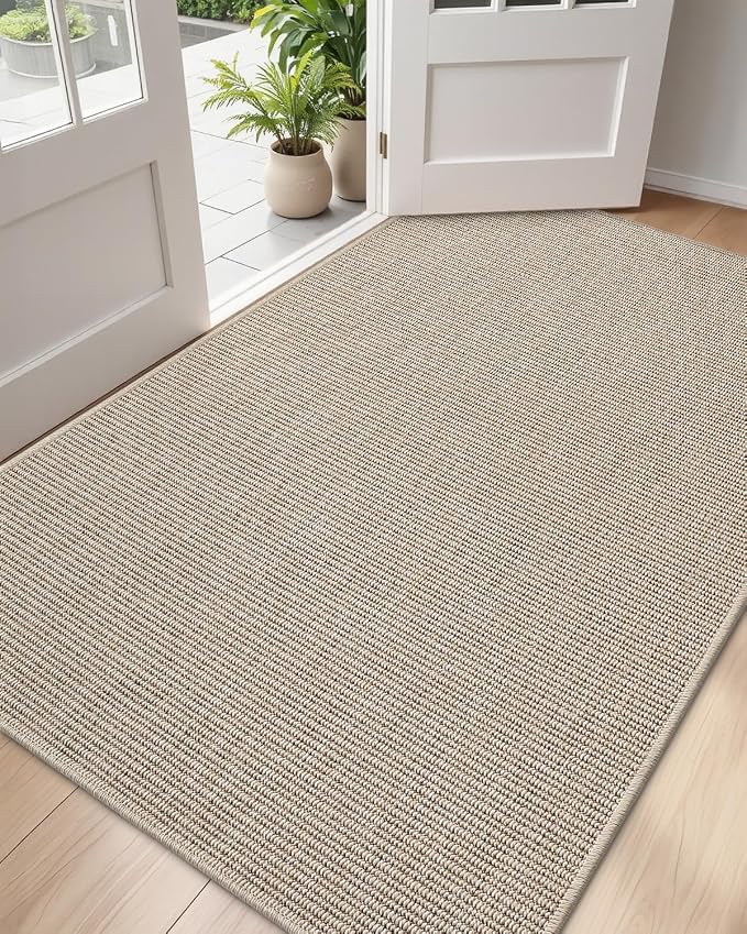 DEXI Dirt Trapper Door Mat, 31x48 Washable Doormat, Dirt Resistant and Absorbent, Easy Clean Low-Profile Floor Rugs for Entryway, Front Door, and Inside Entrance, Light Beige-Gray by DEXI