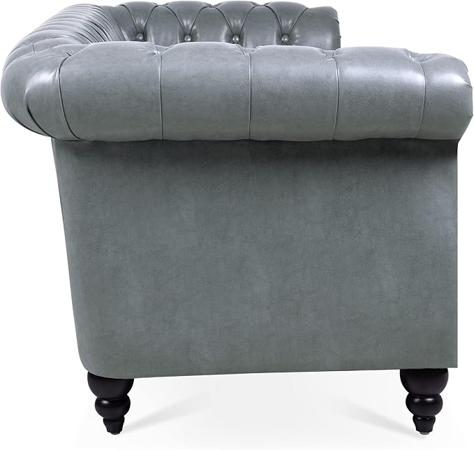 ERYE 84.5-Inch Classic 3 Seat Chesterfield Sofa Couches for Living Room Bedroom, 3 Seaters Button Tufted Faux Leather Upholstered Chesterfield Sofa Couch,Wood Legs | Button Tufted, Easy to Assemble, Nailhead, Removable Cushion
