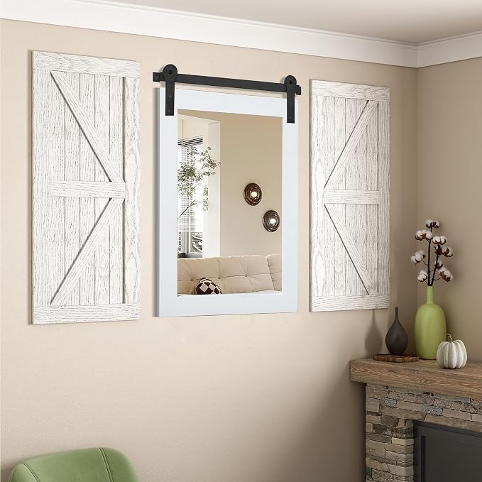 COGOOD Farmhouse Barn Door Mirror - 25 x 38 Rustic Bathroom Mirror for Living Room, Entryway, Vanity Wall Decor (Pure White) - Image 2