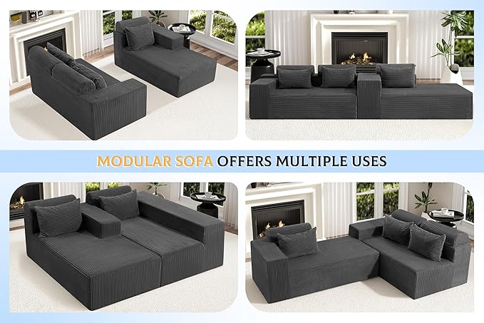 Homguava Modular Sectional Couches for Living Room,105" Cloud Couch with L-Shape Chaise,Comfy Sofa Living Room Sofas with Deep Seat,No Assembly L Couch,Corduroy Fabric(Grey,R)