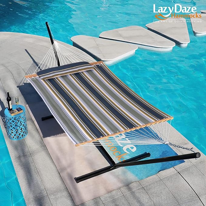 Lazy Daze Hammocks 12 FT Quilted Fabric Double Hammock with Spreader Bars and Detachable Pillow, 450lbs Weight Capacity - Image 6