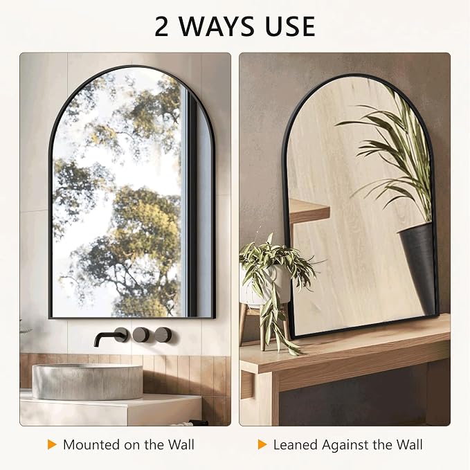 Arched Bathroom Mirror for Wall, 38" x 26" Black Metal Frame Vanity Mirror, HD Glass Over Sink for Bathroom, Entryway, Bedroom - Image 5