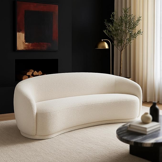 Meridian Furniture 693Cream-S Hyde Collection Modern | Contemporary Boucle Fabric Upholstered Sofa, Cream, 89.5" W x 38" D x 28" H