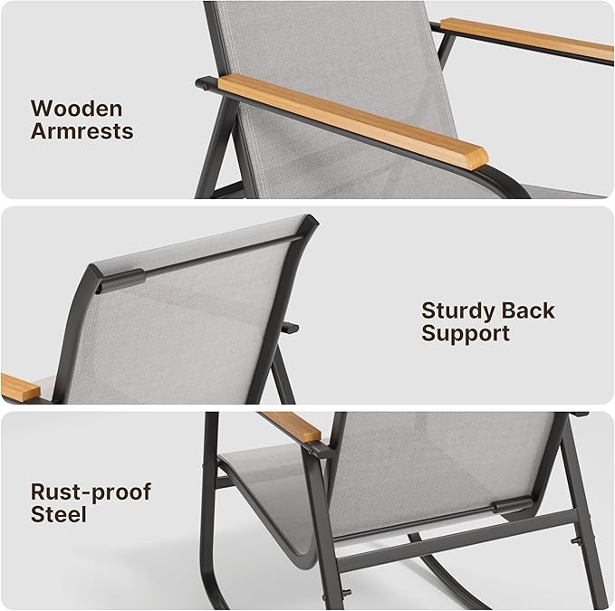 Ahomly 4-Piece Outdoor Patio Furniture Set, All Weather-Resistant Textile Fabric Outdoor Conversation Set with Coffee Table, Patio Rocking Chairs for Lawn, Balcony, Poolside (Grey)